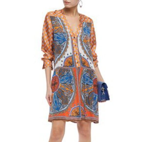 Sandro Hoani Crepe De Chine Paneled Printed Satin-Twill Dress - Picture 1 of 7